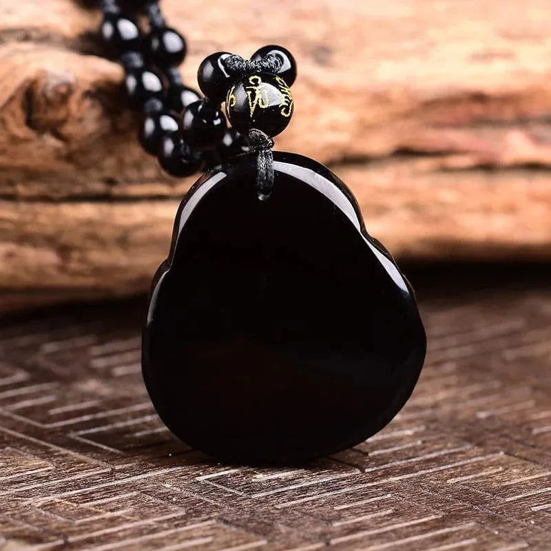 Artisan d'Asie Pendentifs & Amulettes Pendentif Bouddha Maitreya en Obsidienne Noire