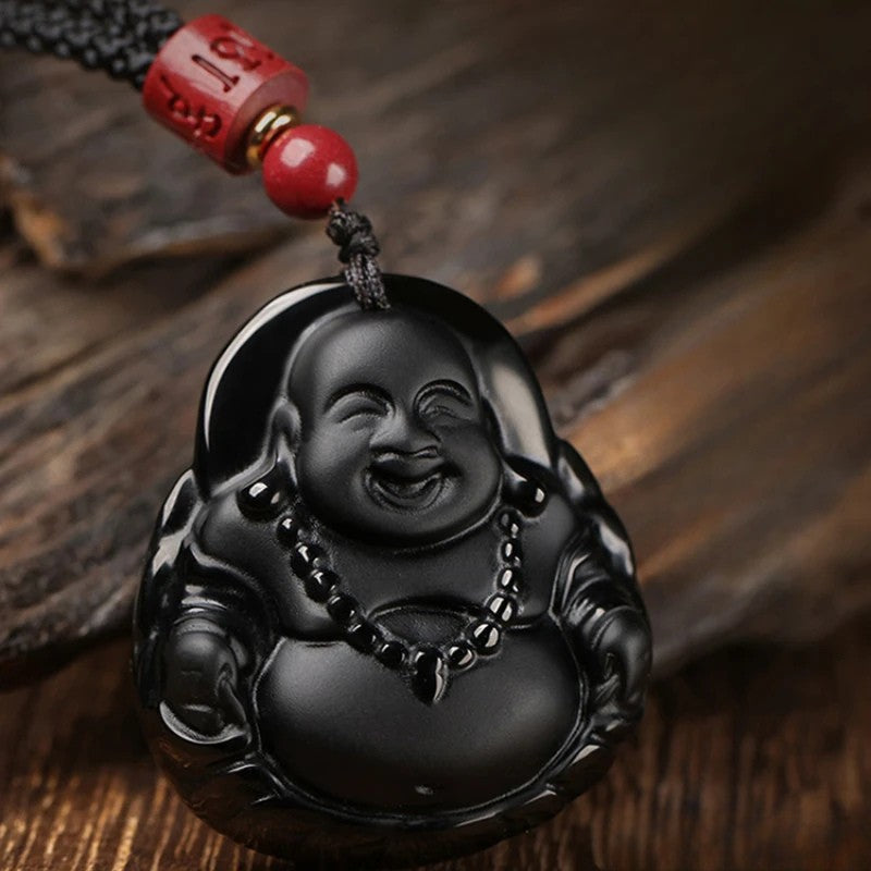 Artisan d'Asie Pendentifs & Amulettes Pendentif Bouddha Maitreya en Obsidienne Noire
