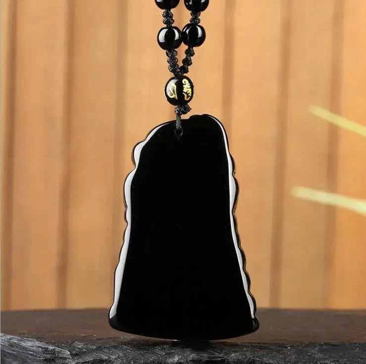 Artisan d'Asie Pendentifs & Amulettes Pendentif Dieu de la Guerre Guanyu en Obsidienne Noire