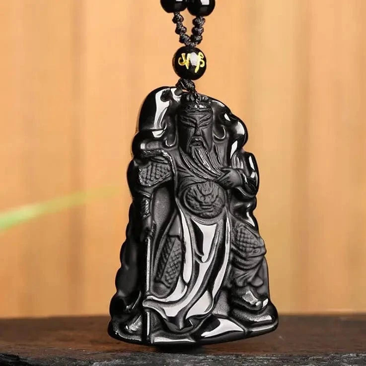 Artisan d'Asie Pendentifs & Amulettes Pendentif Dieu de la Guerre Guanyu en Obsidienne Noire