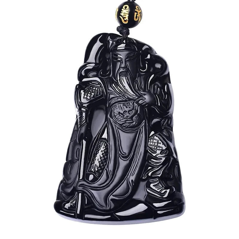 Artisan d'Asie Pendentifs & Amulettes Pendentif Dieu de la Guerre Guanyu en Obsidienne Noire