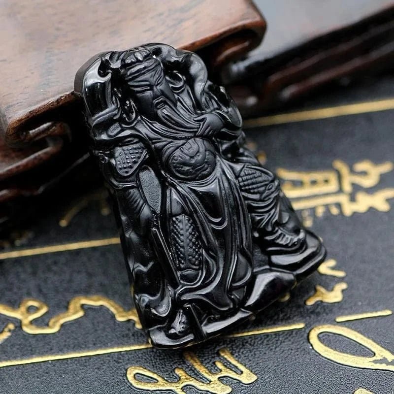 Artisan d'Asie Pendentifs & Amulettes Pendentif Dieu de la Guerre Guanyu en Obsidienne Noire