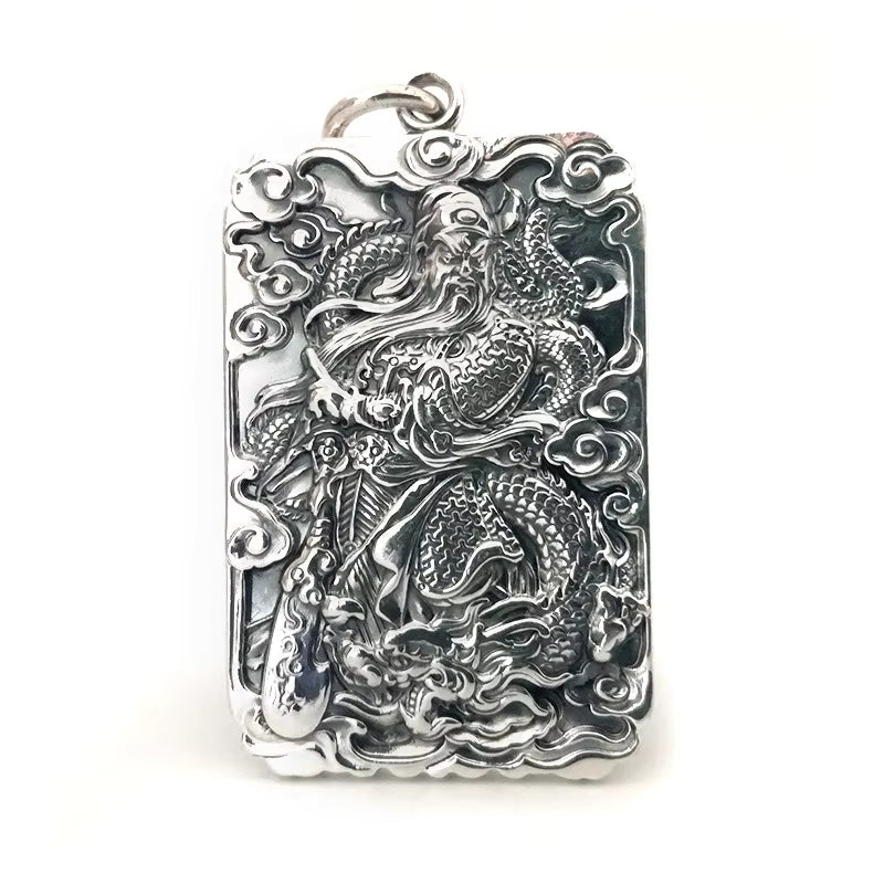 Artisan d'Asie Pendentifs & Amulettes Pendentif du Dieu de la Guerre Guanyu et Om en plaqué argent 999