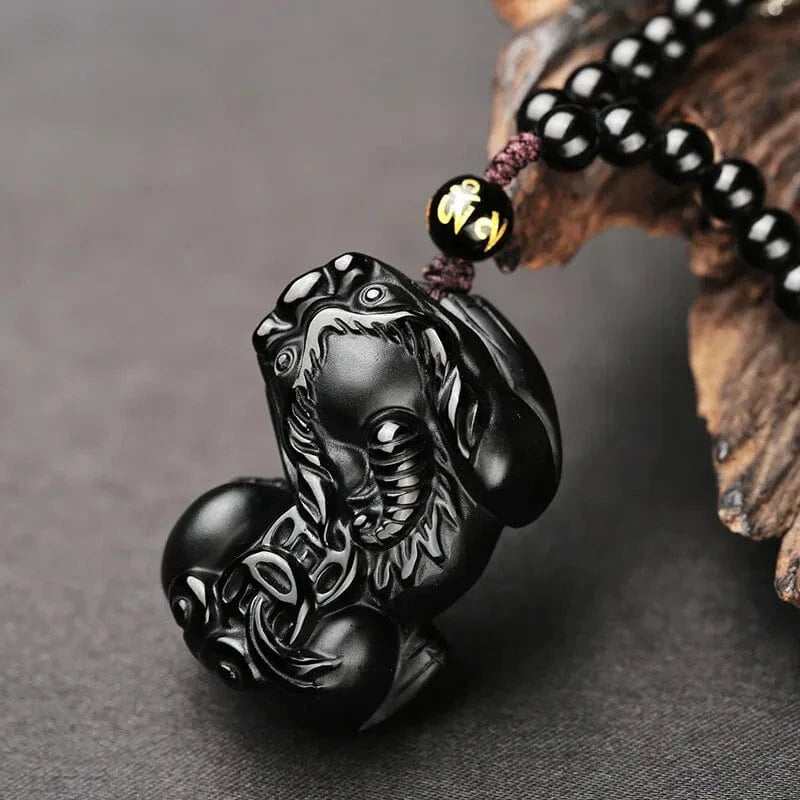 Artisan d'Asie Pendentifs & Amulettes Pendentif Feng Shui Pixiu en Obsidienne