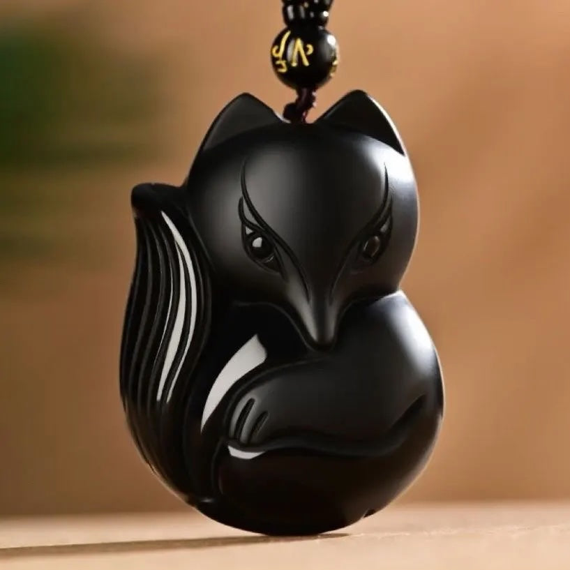 Artisan d'Asie Pendentifs & Amulettes Pendentif Feng Shui Renard en Obsidienne Noire