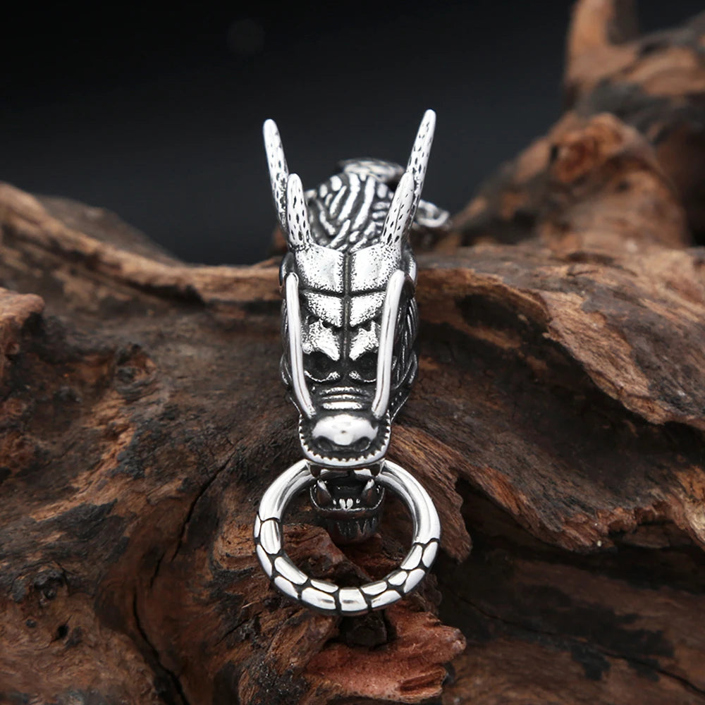 Artisan d'Asie Pendentifs & Amulettes Pendentif Feng Shui Tête de Dragon en Acier Inoxydable