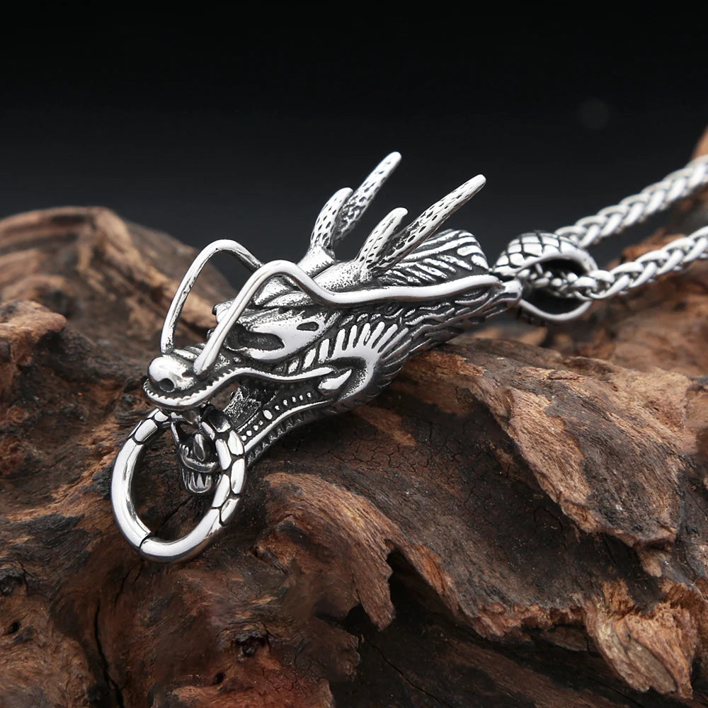 Artisan d'Asie Pendentifs & Amulettes Pendentif Feng Shui Tête de Dragon en Acier Inoxydable