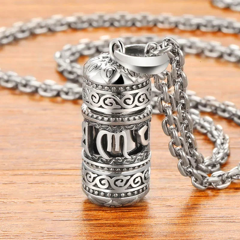 Artisan d'Asie Pendentifs & Amulettes Pendentif Moulin à Prière Mantra OM en Argent Massif S925 avec Fleur de Lotus