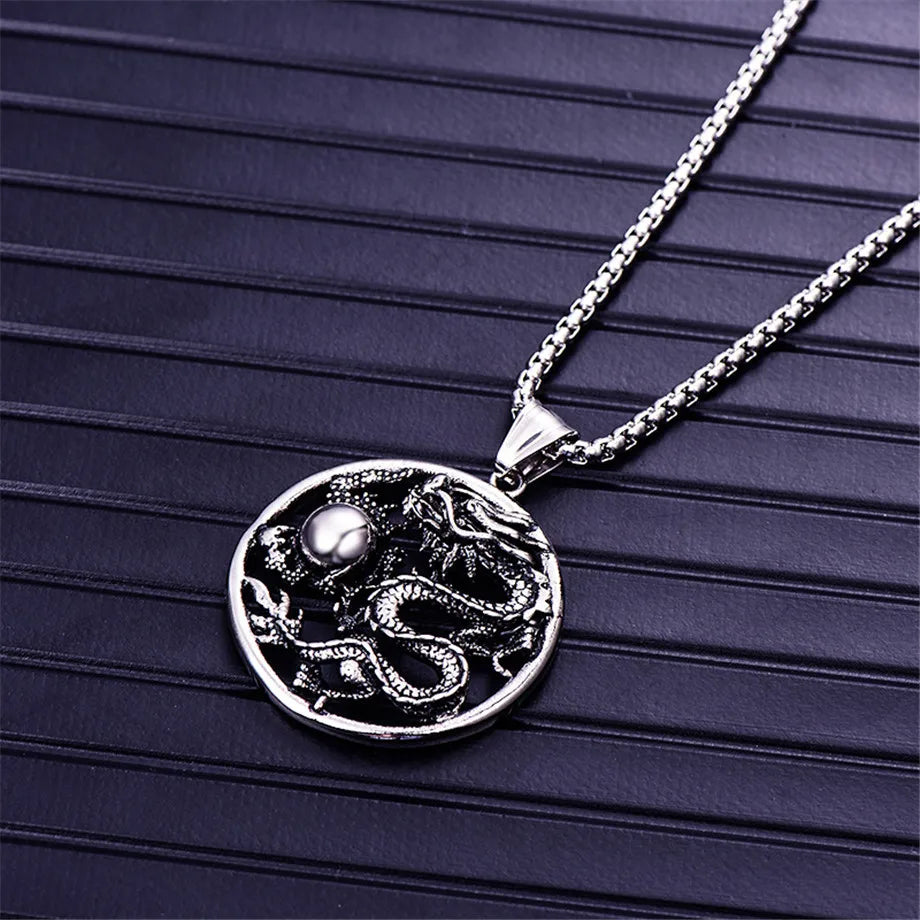 Artisan d'Asie Pendentifs & Amulettes Pendentif Rond Dragon en Acier Inoxydable