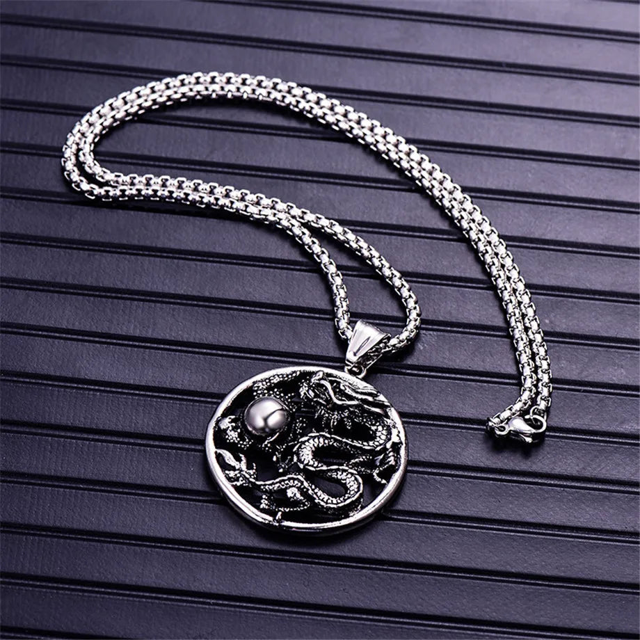 Artisan d'Asie Pendentifs & Amulettes Pendentif Rond Dragon en Acier Inoxydable