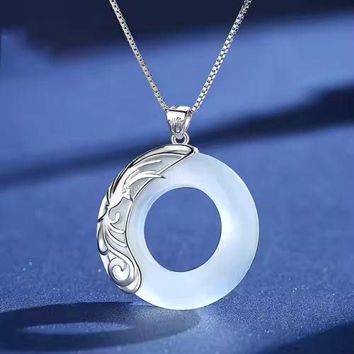 Artisan d'Asie Pendentifs & Amulettes Phénix Pour Femmes Pendentif Rond Dragon en Obsidienne et Argent Pur 999/1000