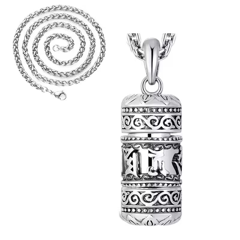 Artisan d'Asie Pendentifs & Amulettes S (41*14mm) Pendentif Moulin à Prière Mantra OM en Argent Massif S925 avec Fleur de Lotus