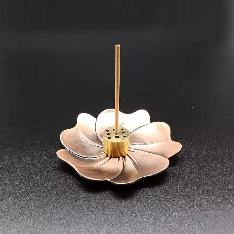 Artisan d'Asie Portes Encens Marron / Modèle 4 Porte Encens Lotus en Métal – Élégance et Sérénité