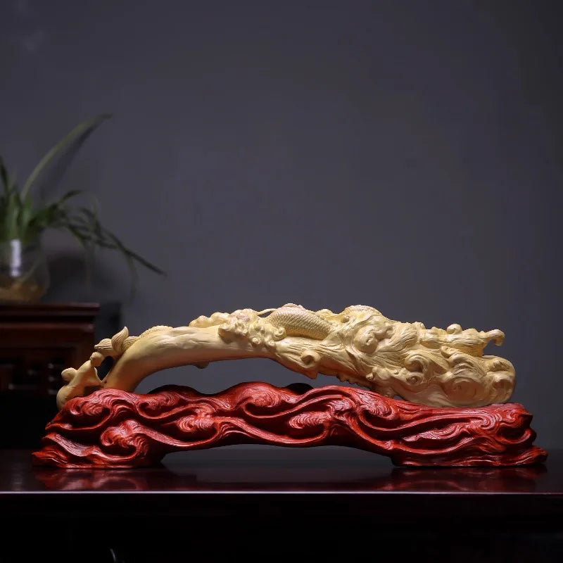 Artisan d'Asie Ruyi Majestueux dragon Ruyi sculpté en bois de buis