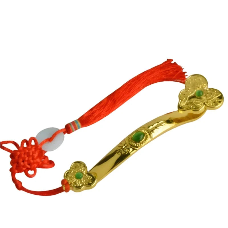 Artisan d'Asie Ruyi Ruyi doré avec pierres d'agate verte