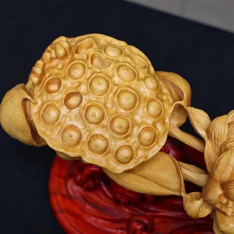 Artisan d'Asie Ruyi Ruyi lotus de bonne fortune sculpté en bois de buis