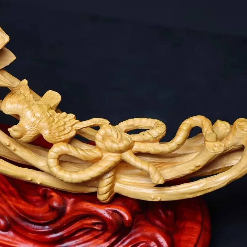 Artisan d'Asie Ruyi Ruyi lotus de bonne fortune sculpté en bois de buis