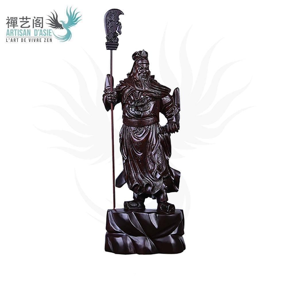 Artisan d'Asie Statues Asiatiques S (30 cm) / Bois de santal noir / Lance vers le haut Statue guerrier Guanyu en bois de santal noir ou bois de padouk