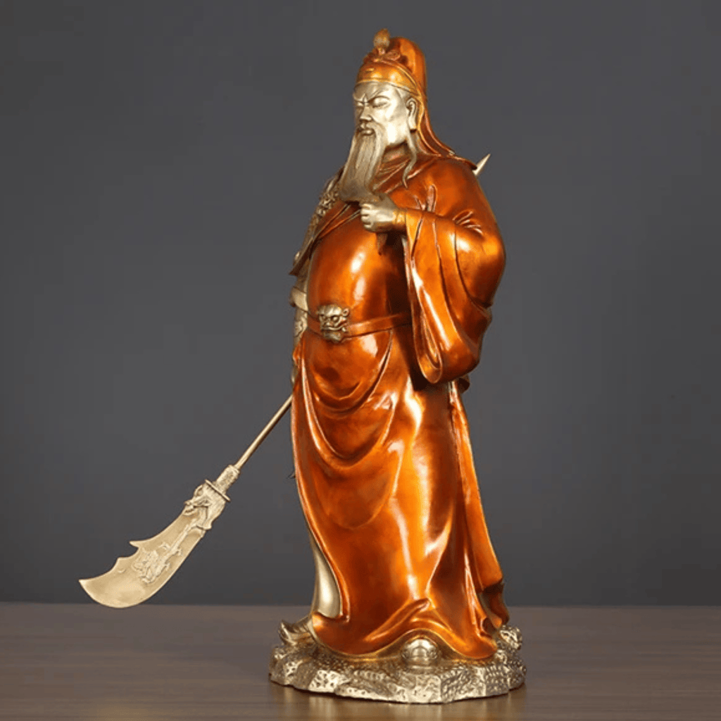 Artisan d'Asie Statues Asiatiques Statue de guerrier Guanyu en laiton peint