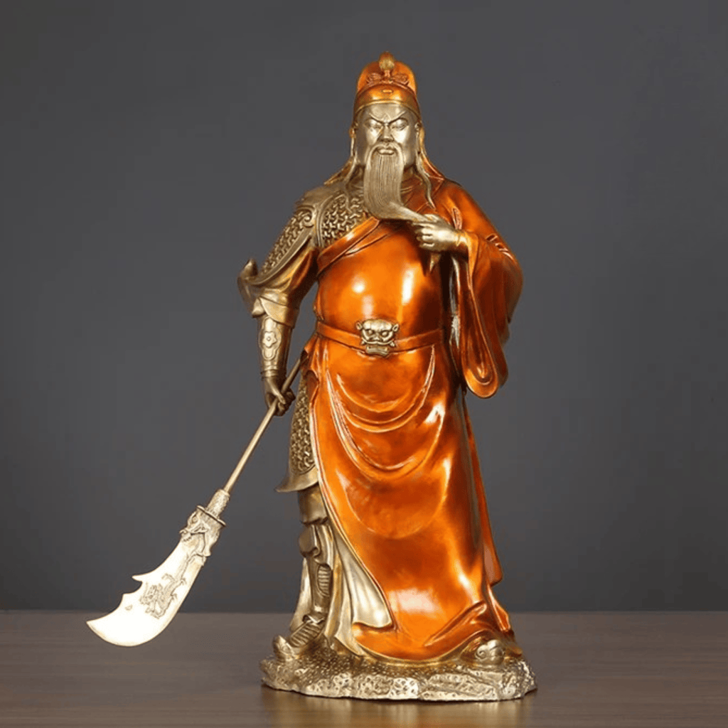 Artisan d'Asie Statues Asiatiques Statue de guerrier Guanyu en laiton peint