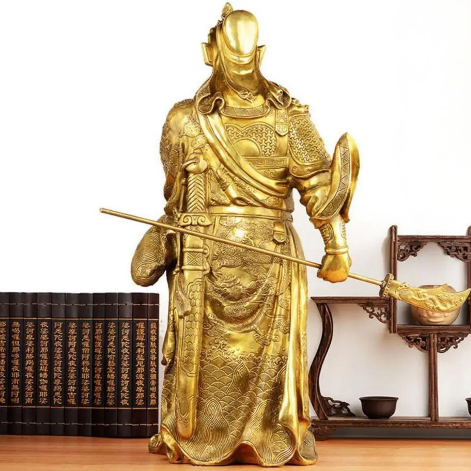 Artisan d'Asie Statues Asiatiques Statue guerrier Guanyu en cuivre