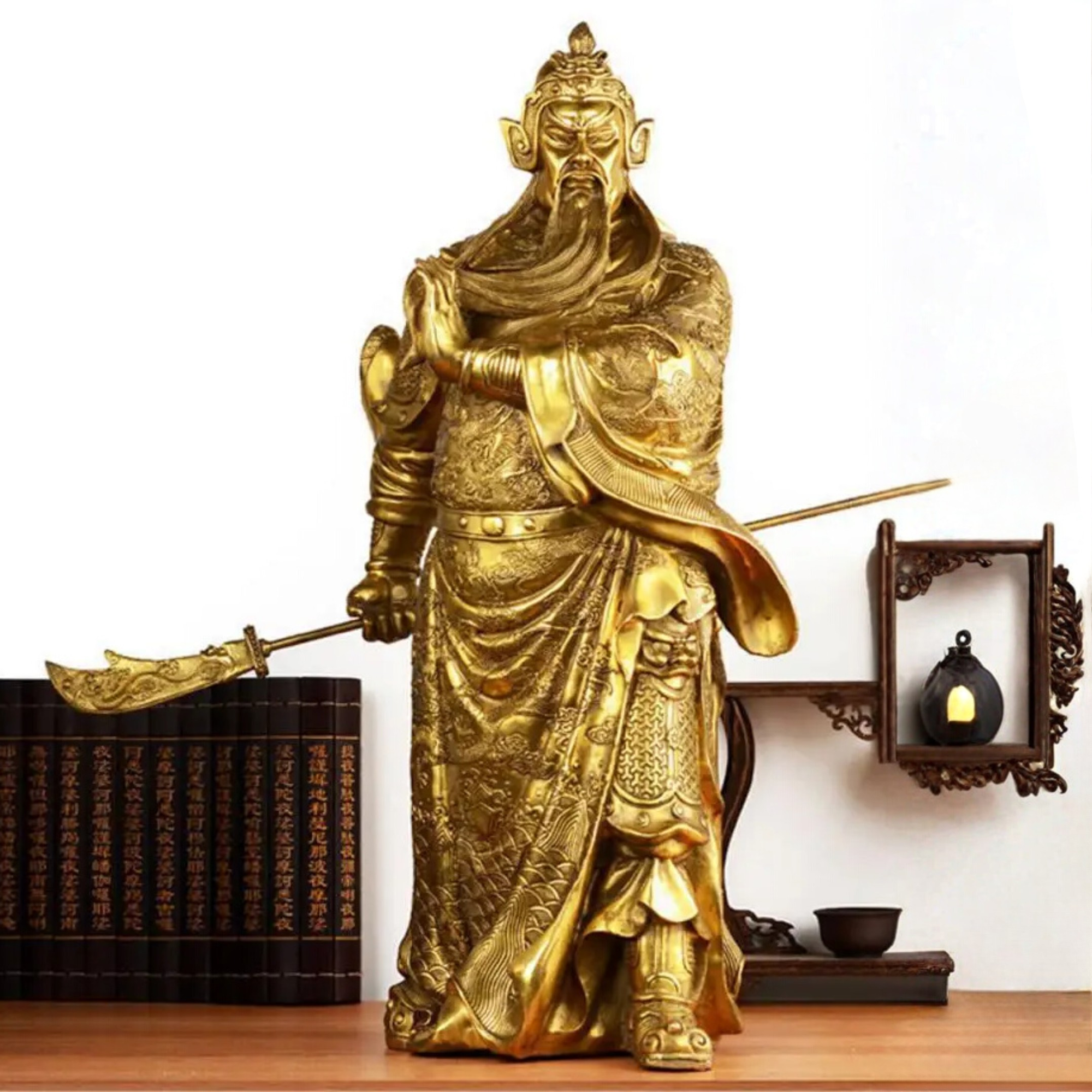 Artisan d'Asie Statues Asiatiques Statue guerrier Guanyu en cuivre