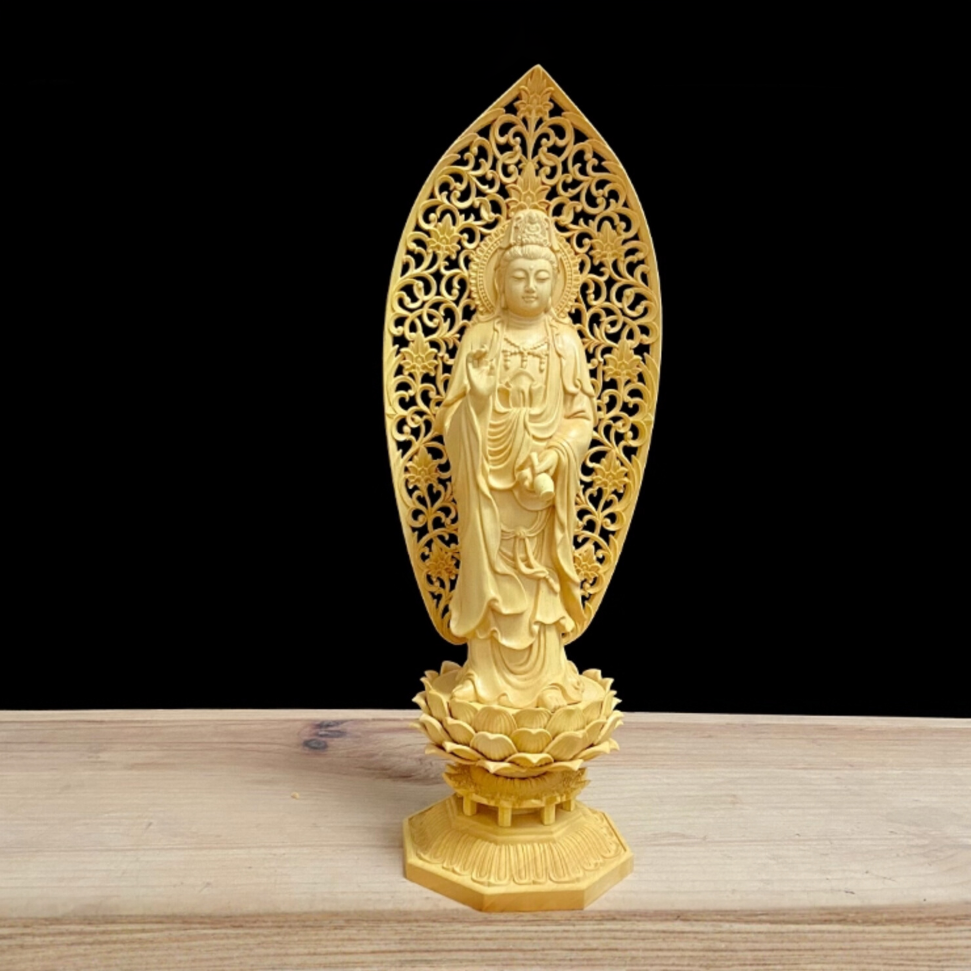 Artisan d'Asie Statues Bouddha Bodhisattva Guanyin Lot de statues des Trois Saints de l'Ouest en bois de buis