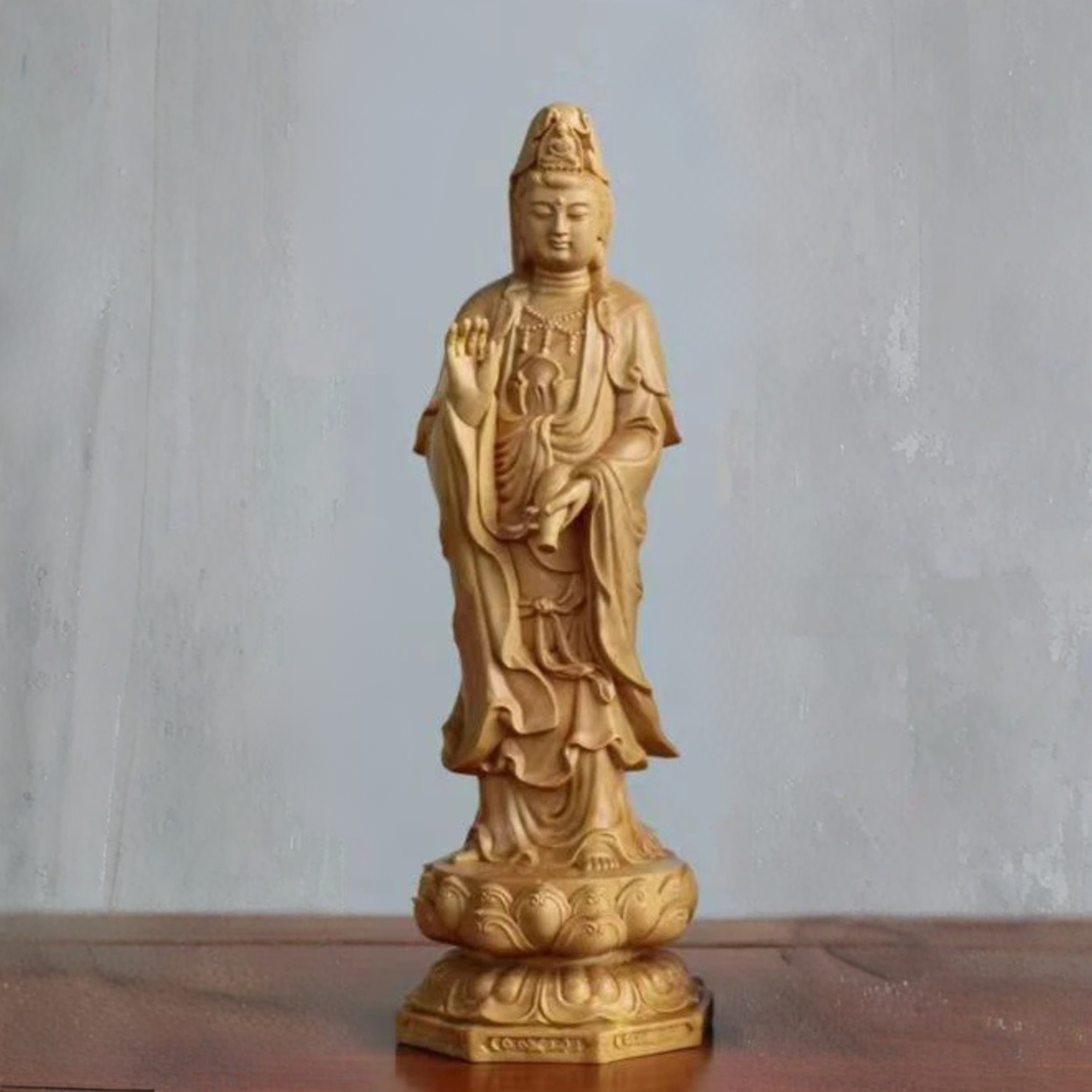 Artisan d'Asie Statues Bouddha Bodhisattva Guanyin Statues des Trois Saints de l'Ouest en bois de buis