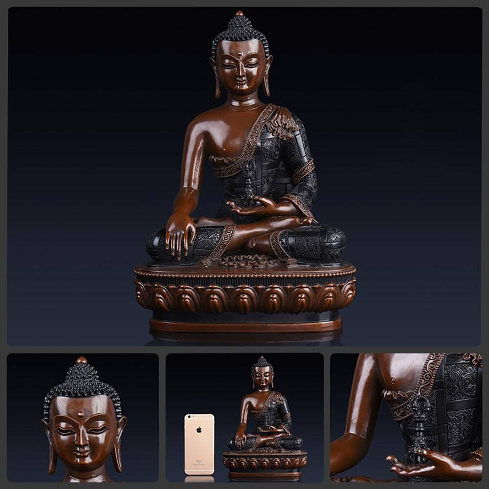 Artisan d'Asie Statues Bouddha M - 21 cm Statue Bouddha Shakyamuni en cuivre