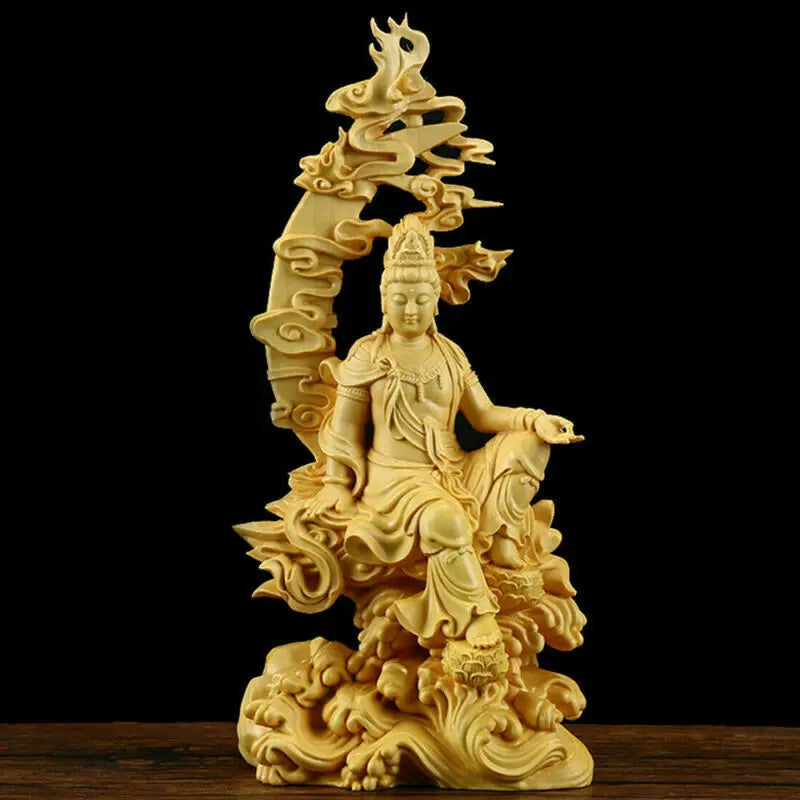Artisan d'Asie Statues Bouddha Statue Bodhisattva Guanyin assis en bois de buis