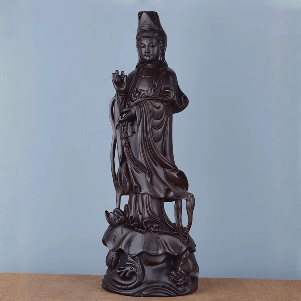 Artisan d'Asie Statues Bouddha Statue Bodhisattva Guanyin en bois d’ébène