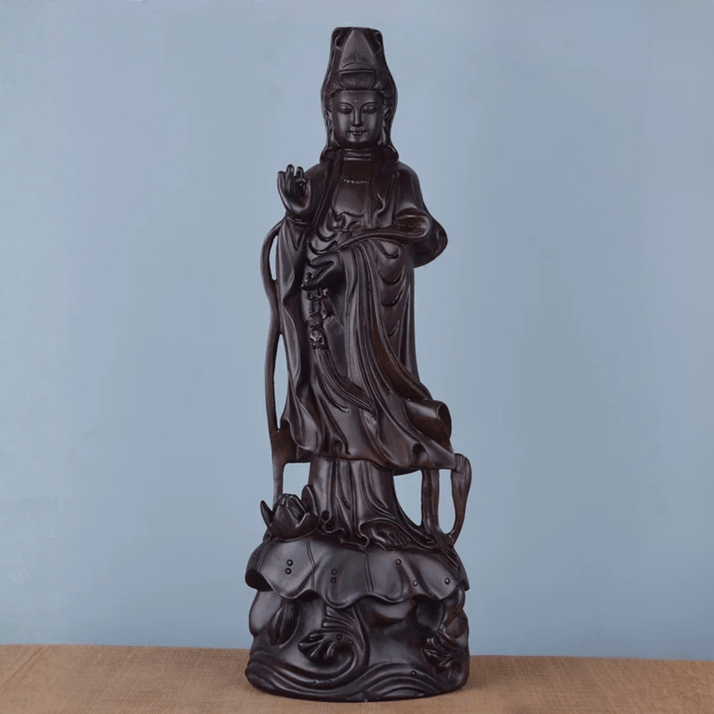 Artisan d'Asie Statues Bouddha Statue Bodhisattva Guanyin en bois d’ébène