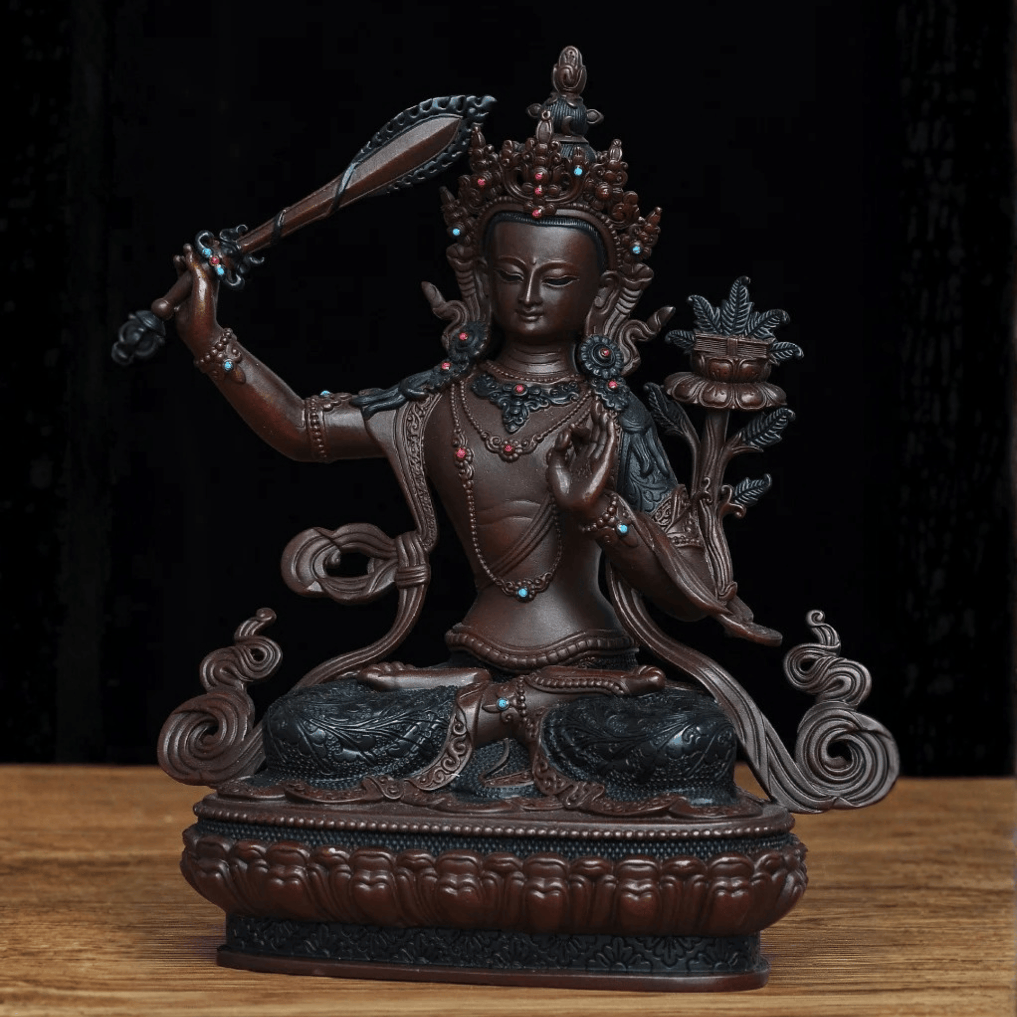 Artisan d'Asie Statues Bouddha Statue Bodhisattva Manjushri en laiton
