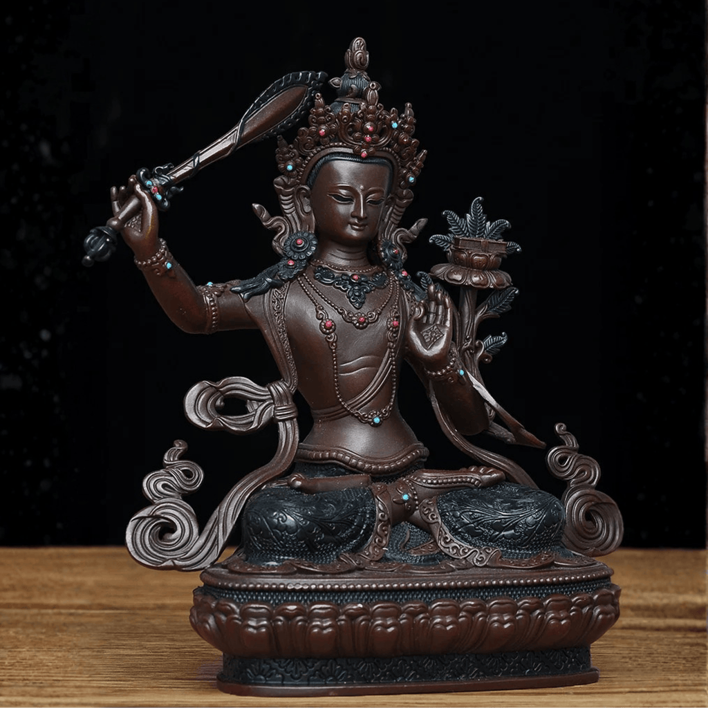 Artisan d'Asie Statues Bouddha Statue Bodhisattva Manjushri en laiton