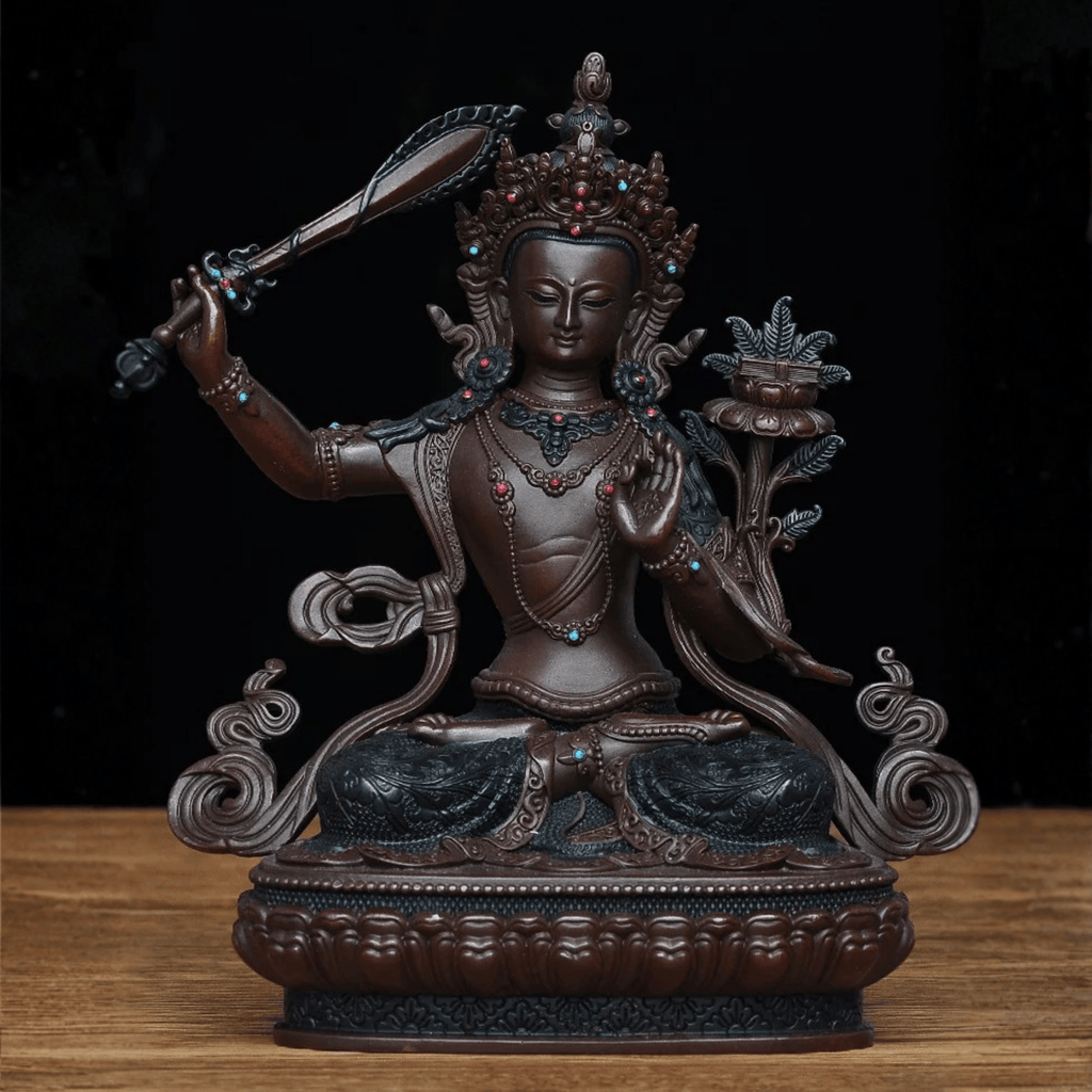Artisan d'Asie Statues Bouddha Statue Bodhisattva Manjushri en laiton