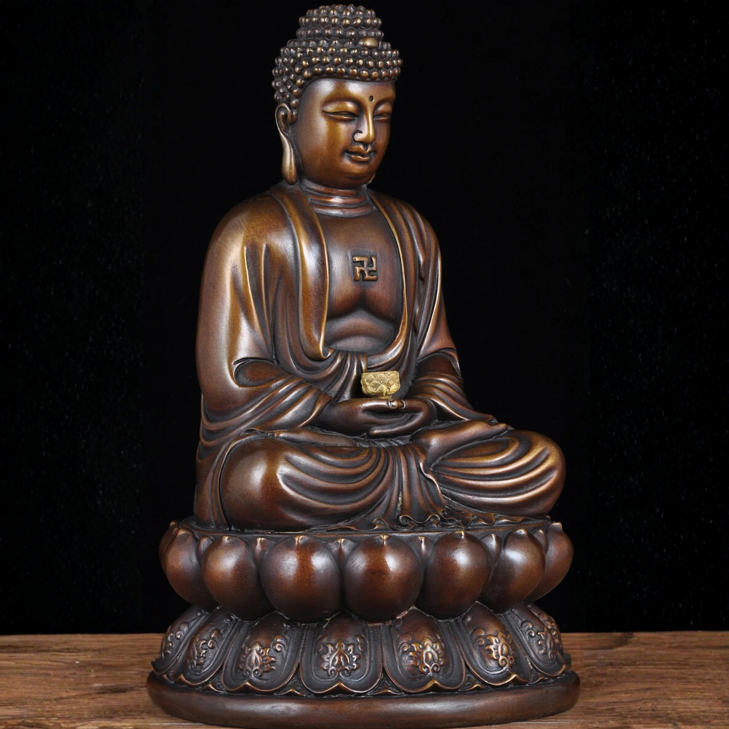 Artisan d'Asie Statues Bouddha Statue Bouddha Amitabha assis en cuivre
