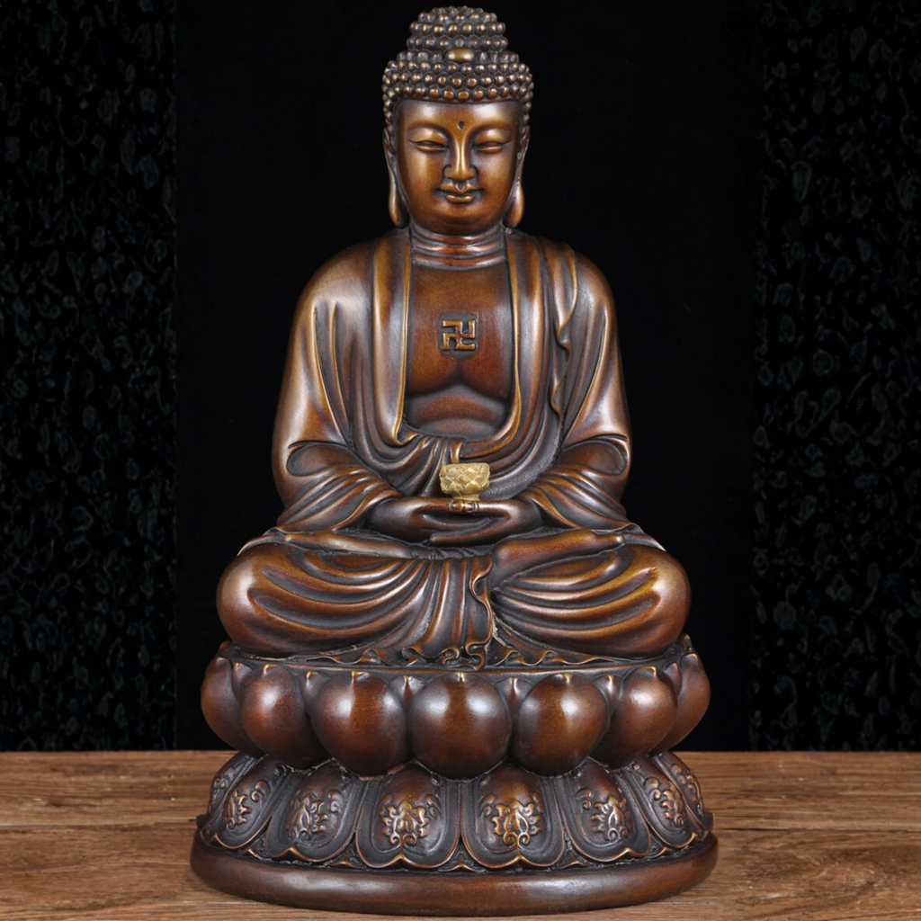 Artisan d'Asie Statues Bouddha Statue Bouddha Amitabha assis en cuivre