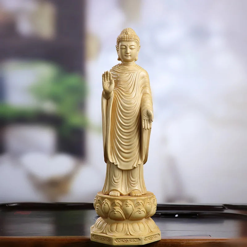 Artisan d'Asie Statues Bouddha Statue Bouddha Amitabha debout en bois de buis