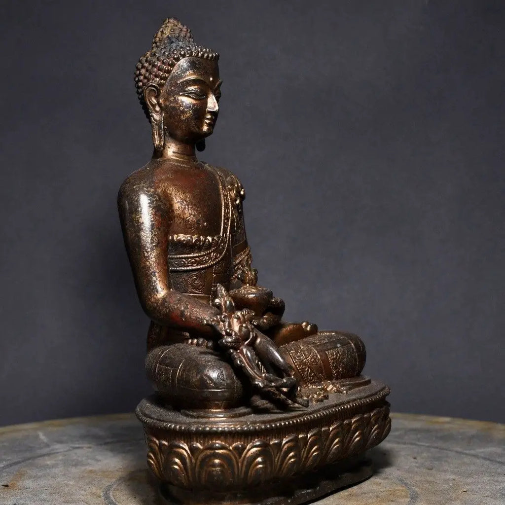 Artisan d'Asie Statues Bouddha Statue Bouddha de la médecine Bhaisajyaguru en cuivre