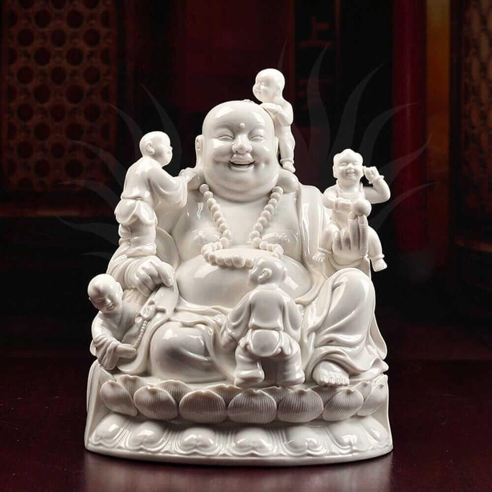 Artisan d'Asie Statues Bouddha Statue Bouddha rieur Maitreya en céramique