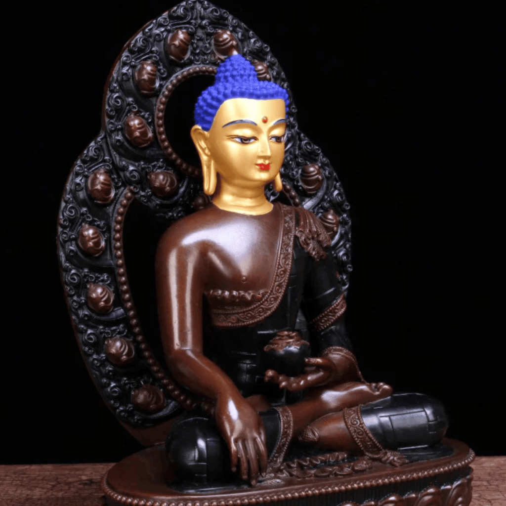 Artisan d'Asie Statues Bouddha Statue Bouddha Shakyamuni en laiton tête peinte