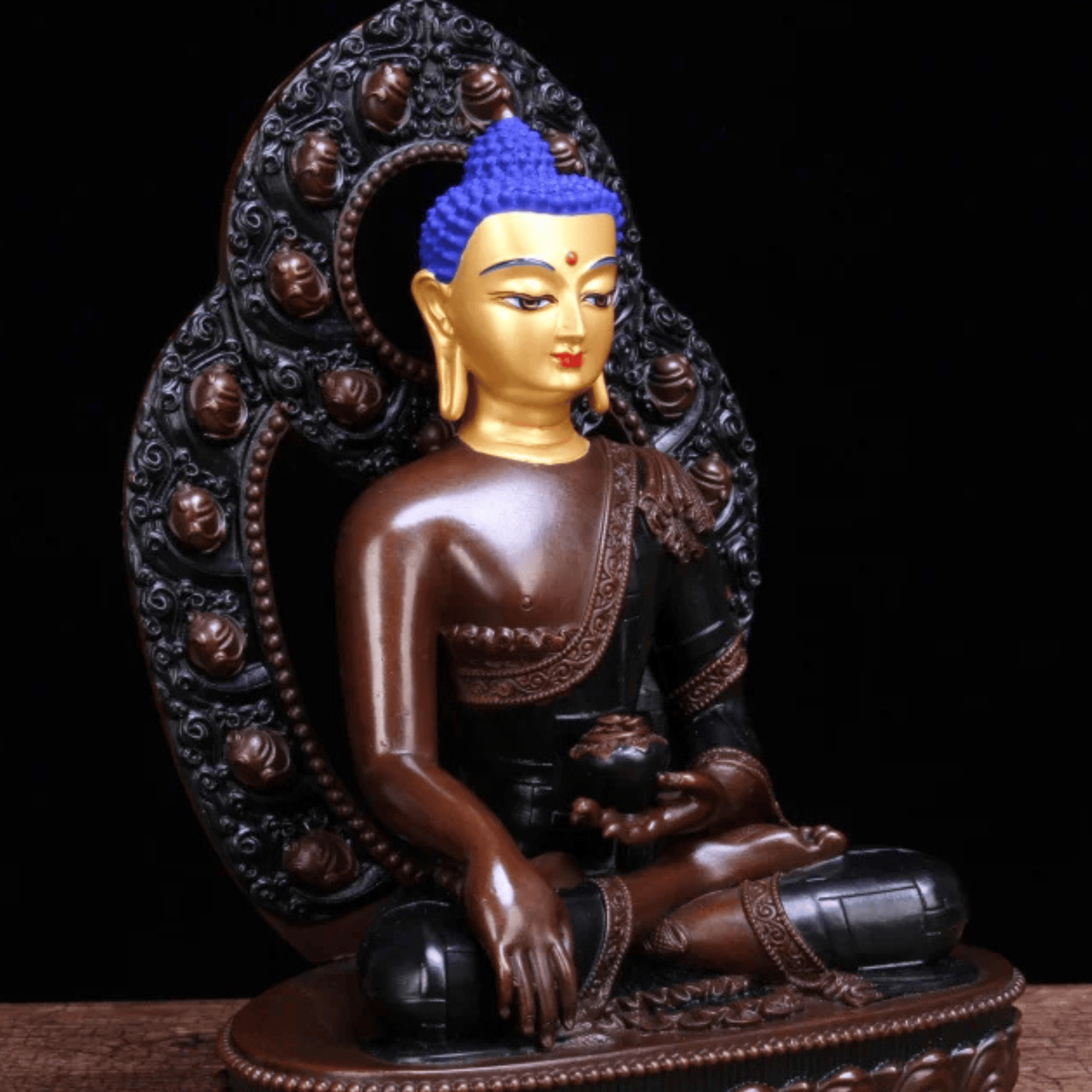 Artisan d'Asie Statues Bouddha Statue Bouddha Shakyamuni en laiton tête peinte