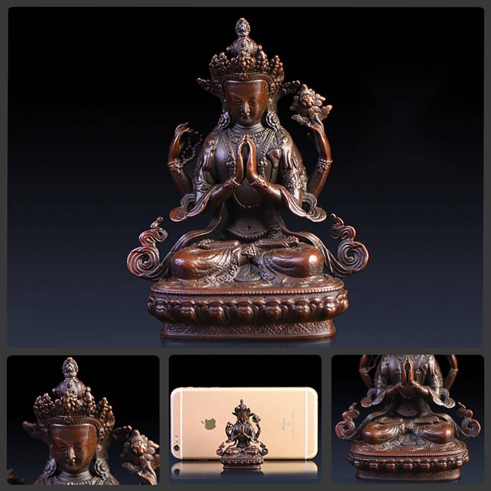 Artisan d'Asie Statues Bouddha XXS - 6.5 cm Statue Bouddha Avalokiteshvara (Guanyin) en cuivre