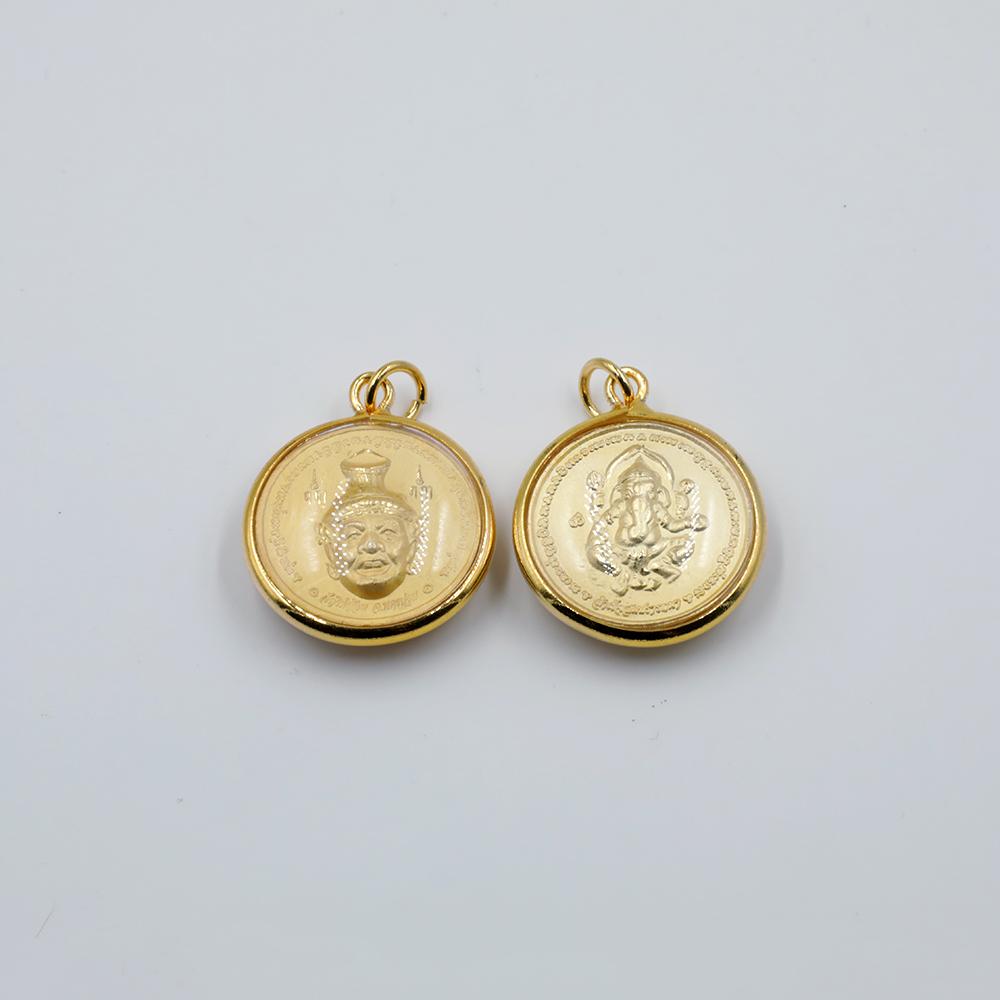 Amulette ronde Ganesha dorée Pendentifs & Amulettes Artisan d'Asie 