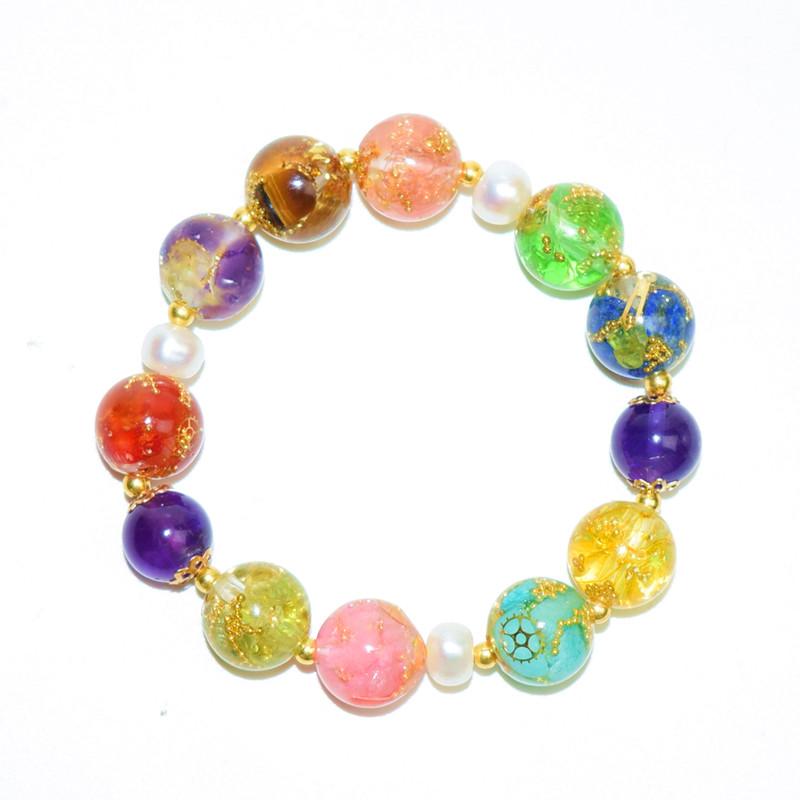 Artisan d'Asie Chakras & Reiki S (poignet de 13 à 14 cm de circonférence) / Perles foncées Bracelet 7 Chakras en résine colorée