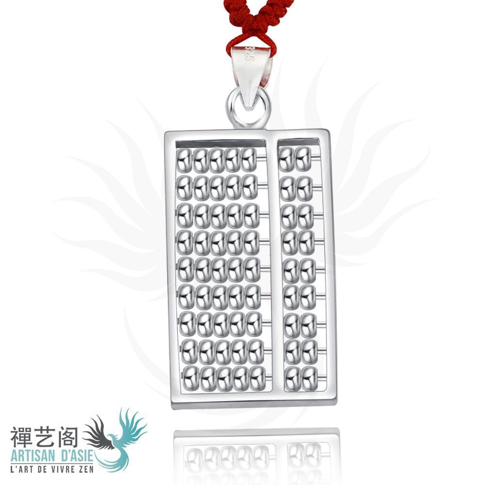 Artisan d'Asie Pendentifs & Amulettes S (35 x 20 mm) Pendentif Abaque Chinois en Argent Massif S925