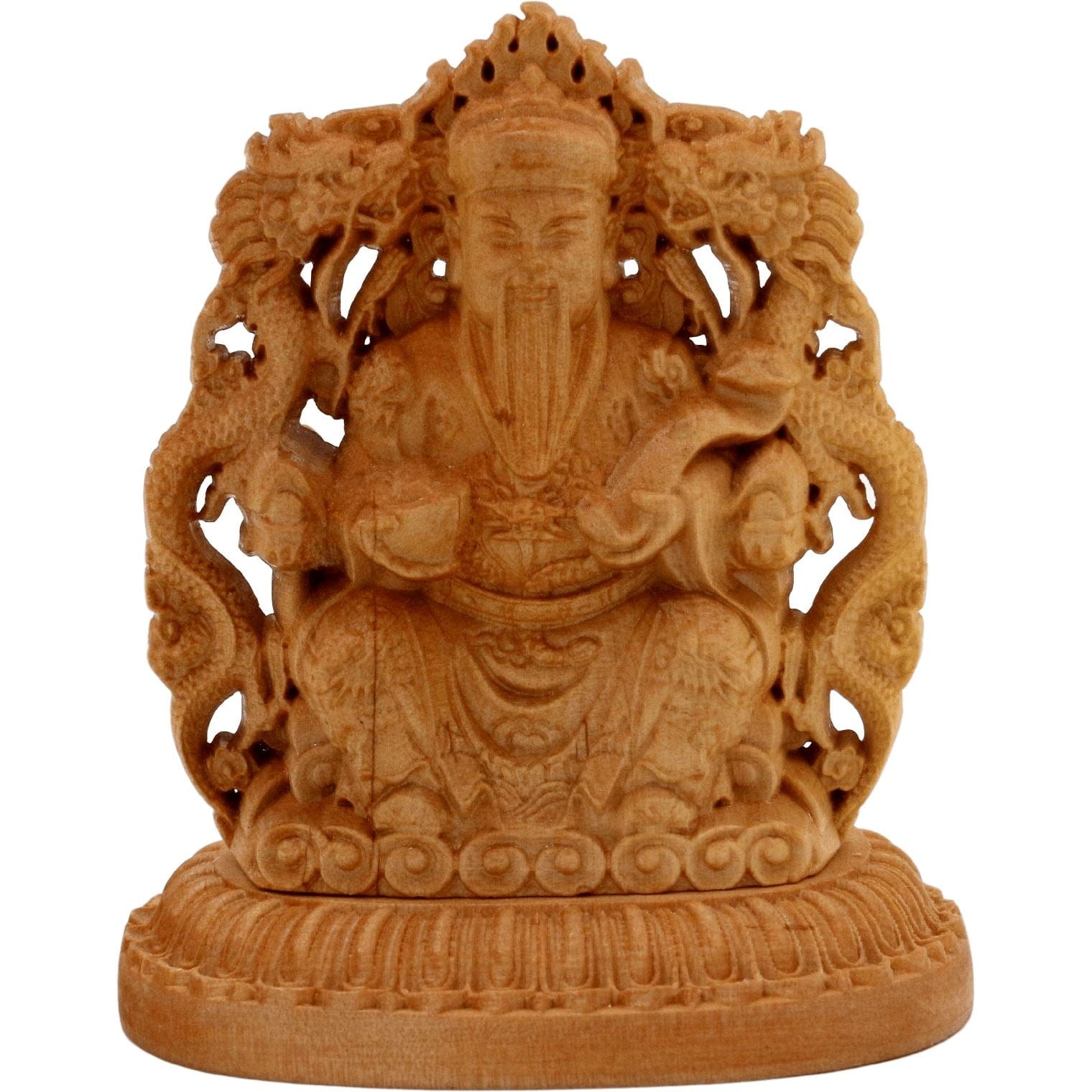 Artisan d'Asie Statues Asiatiques Statuette chinoise Caishen double face - Bois de Pin - Dieu de la fortune