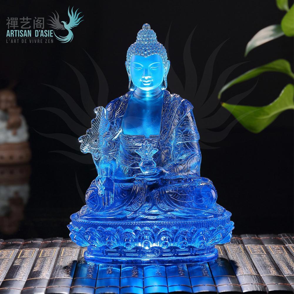 Artisan d'Asie Statues Bouddha Shakyamuni Statues divinités bouddhistes en verre coloré
