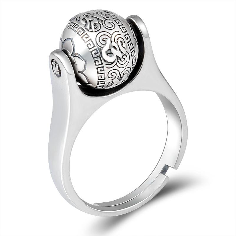 Mantra Om Mani Padme Hum anillo de perla giratoria en plata 925