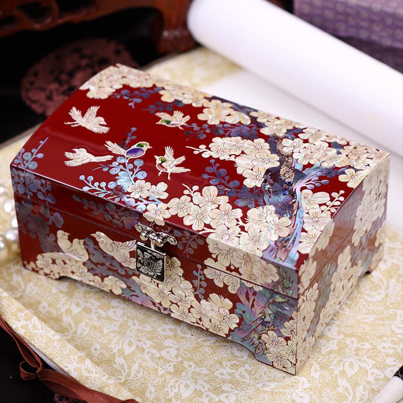 Boîte à bijoux chinoise cerisier en fleur en nacre et bois laqué Boites & Coffrets Chinois Artisan d'Asie 